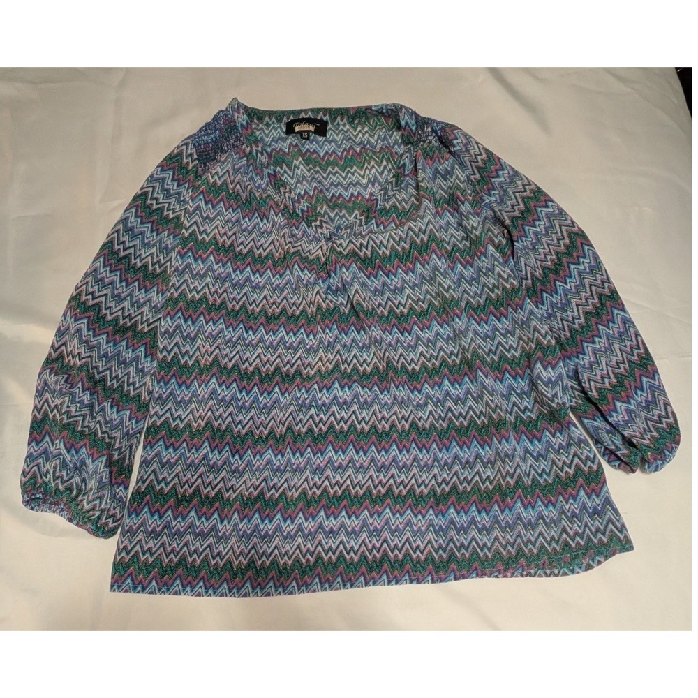 Tolani Blouse Women XS Multicolor Excellent Zigzag Silk Blend Boho V-Neck Top